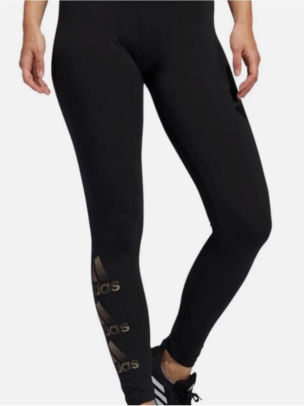 Adidas Glam Pack Holiday Metallic Rose Gold Logo Leggings Black. Sz XL. NWT
